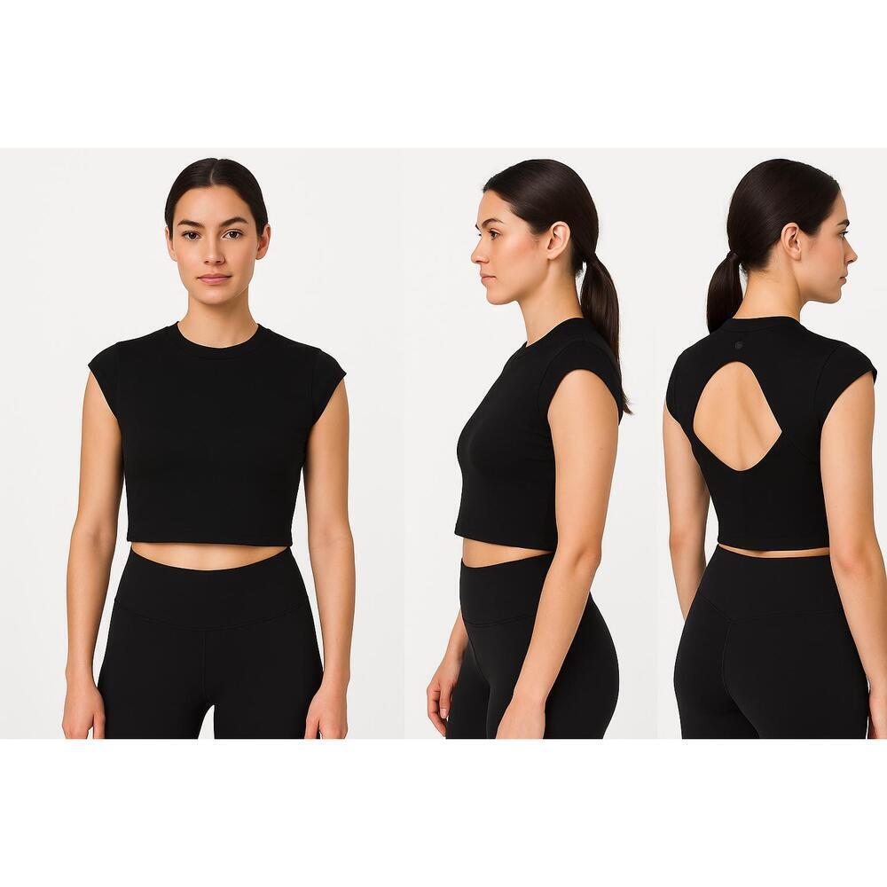 Lululemon Top LLL Diamond cutout Black Cropped Sleeveless Minimalist Modern - Picture 2 of 7
